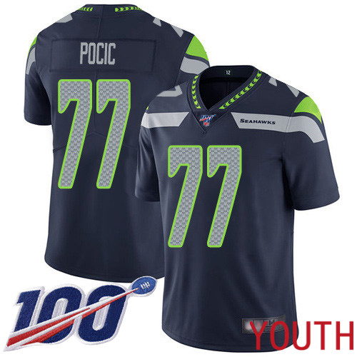 Seattle Seahawks Limited Navy Blue Youth Ethan Pocic Home Jersey NFL Football 77 100th Season Vapor Untouchable